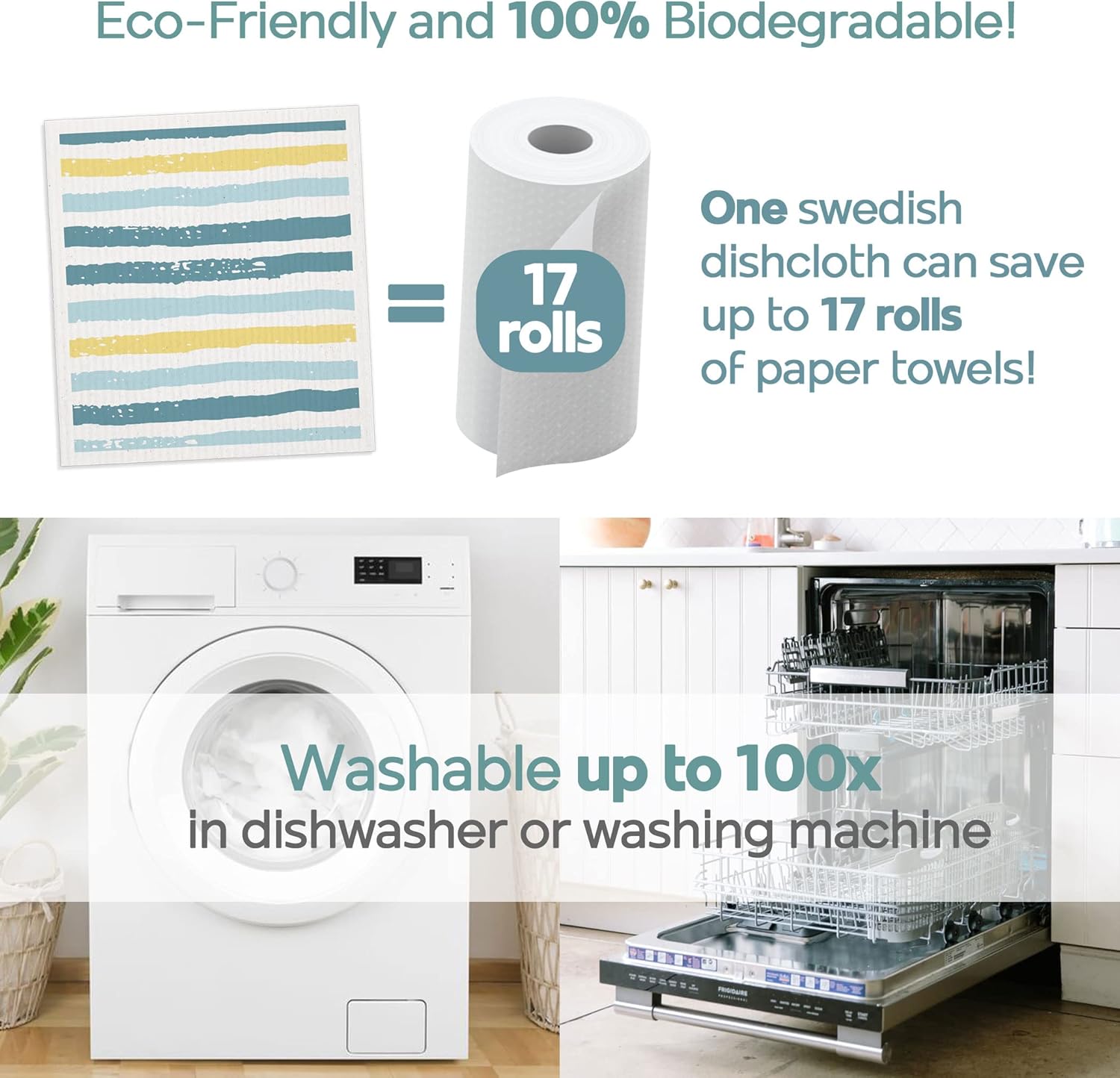 Swedish Dishcloths for Kitchen | 12-Pack Ocean Collection | Absorbent Reusable Swedish Dishcloths, Eco-Friendly Cellulose Sponge Dishtowels - Image 3