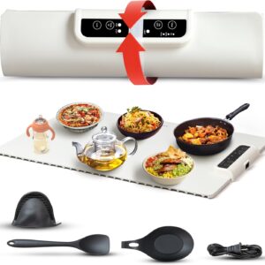 Electric Food Warming Mat - Portable Silicone Tray w/Fast Heating, Best Kitchen Gadget to Keep Food Warm for Parties, Buffets, Serving, & Thawing - Silicone Accessories Included