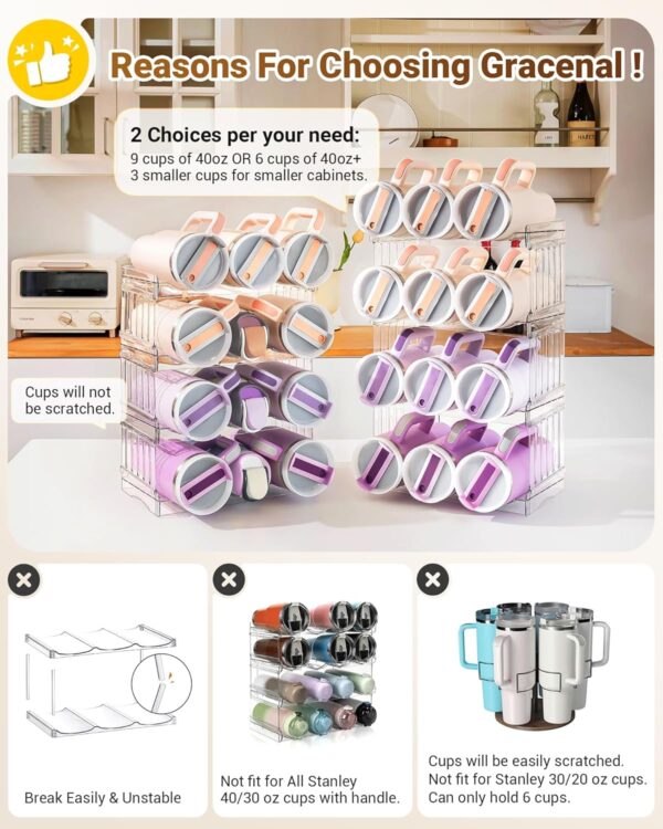 Water Bottle Organizer for Stanley Cup Accessories, Pantry Cabinet Organizers and Storage for Meoky 40 oz Tumbler with Handle, Stackable Fridge Tumbler Organizer Kitchen Gadgets Gifts, 2Pack - Image 3