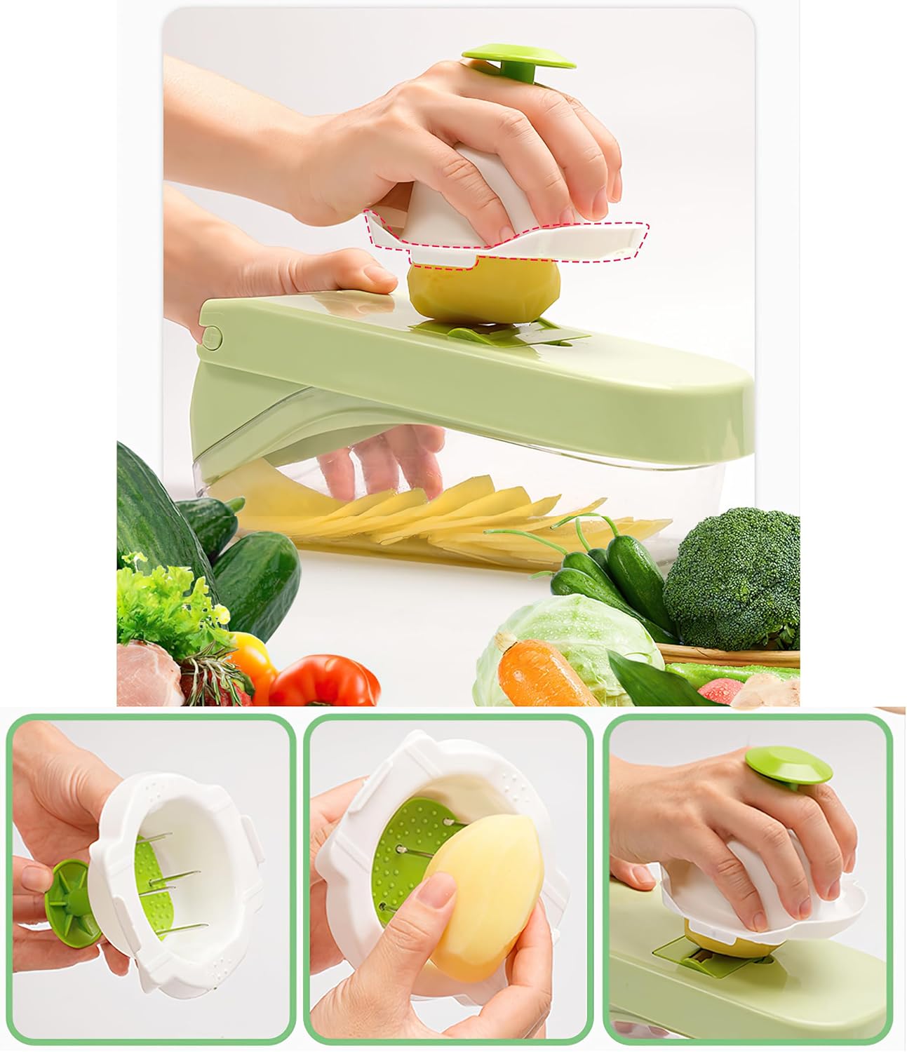Vegetable Chopper,Onion Chopper, 17 in 1 Professional Mandoline Slicer for Kitchen,Multifunctional Food Chopper,Cheese Grater,Veggie Chopper with Container - Kitchen Gadgets - Home Essentials - Image 4