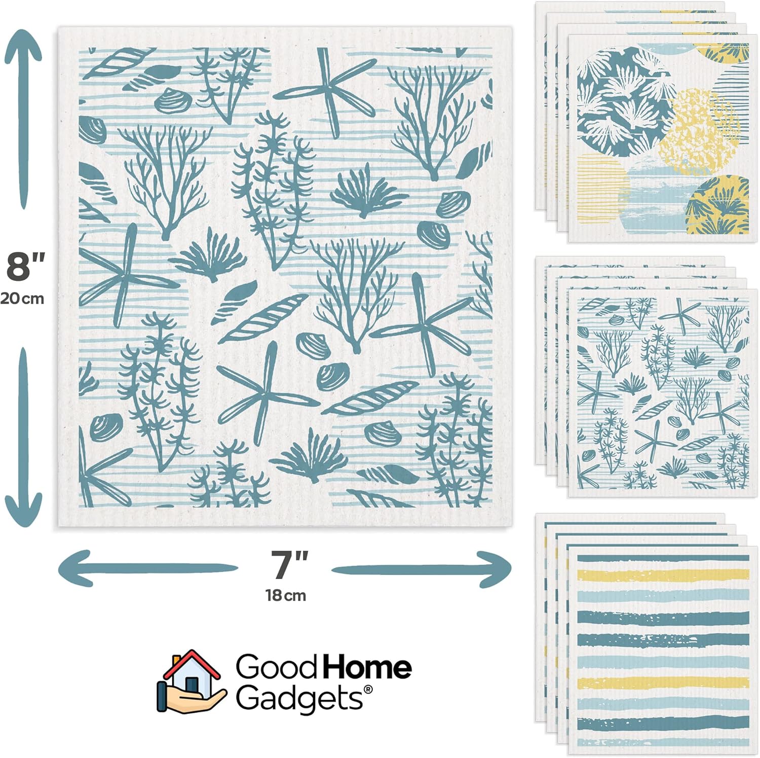 Swedish Dishcloths for Kitchen | 12-Pack Ocean Collection | Absorbent Reusable Swedish Dishcloths, Eco-Friendly Cellulose Sponge Dishtowels - Image 2