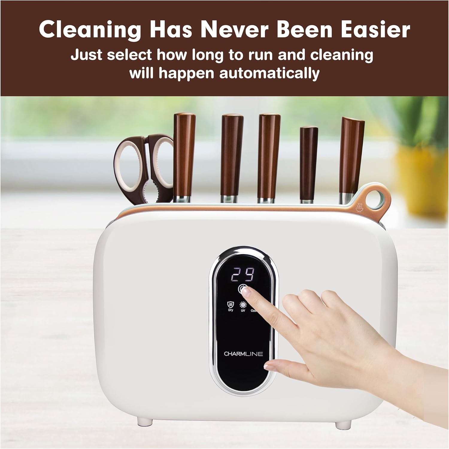 Charmline Smart Cutting Board and Knife Set with Holder, Double Cleaning and Drying Function, Space Saving Smart Home Gadgets, Keeping Kitchen Clean and Tidy, Brown - Image 8