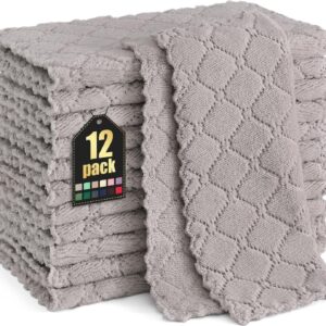 Homaxy 12 Pack Kitchen Dish Cloths (10 x 10 Inches, Grey), Super Soft and Absorbent Coral Velvet Dish Towels, Nonstick Oil Fast Drying Microfiber Cleaning Cloth, No Lint Household Dishcloths