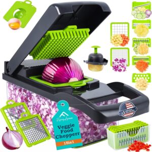 Vegetable Chopper-Pro15in1 Onion Choppe-Food Chopperr-Veggie Chopper-Vegetable Slicer&Spiralizer-Veggie Chopper with Container-Kitchen Gadgets-Home Essentials-Kitchen Accessories-Long Gray