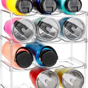 LARGER Compartment - Stackable Water Bottle Organizer Holder - for Stanley & Others' Large Tumbler - Clear Wine Rack, Cup Bottle Holder for Cabinet Home Countertop Fridge Pantry Shelf, 4 Tier Hold 12