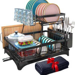 Godboat 2-Tier Dish Drying Rack with Drainboard & Knife Holder – Perfect for Kitchen Organization