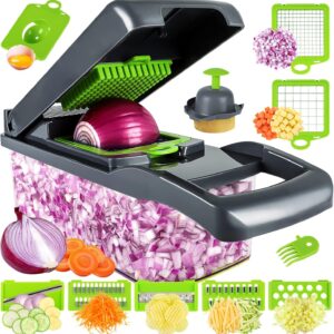 Vegetable Chopper, Pro Onion Chopper, Multifunctional 13 in 1 Food Chopper, Kitchen Vegetable Slicer Dicer Cutter,Veggie Chopper With 8 Blades,Carrot and Garlic Chopper With Container…