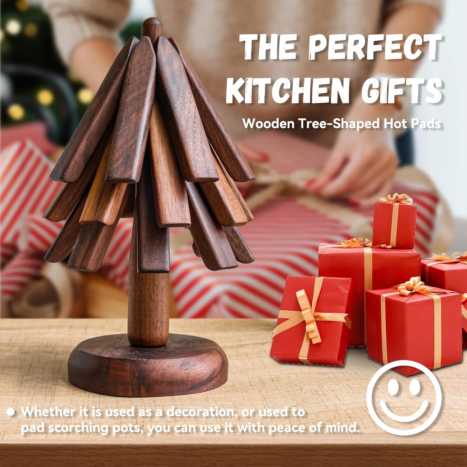 Black Walnut Wood Table Mat Set,Wood Coasters, Creative Small Tree Coaster, Wooden Trivets for Hot Dishes,Unique Kitchen Gadgets, Home Desktop Decorations (Black Walnut) - Image 6